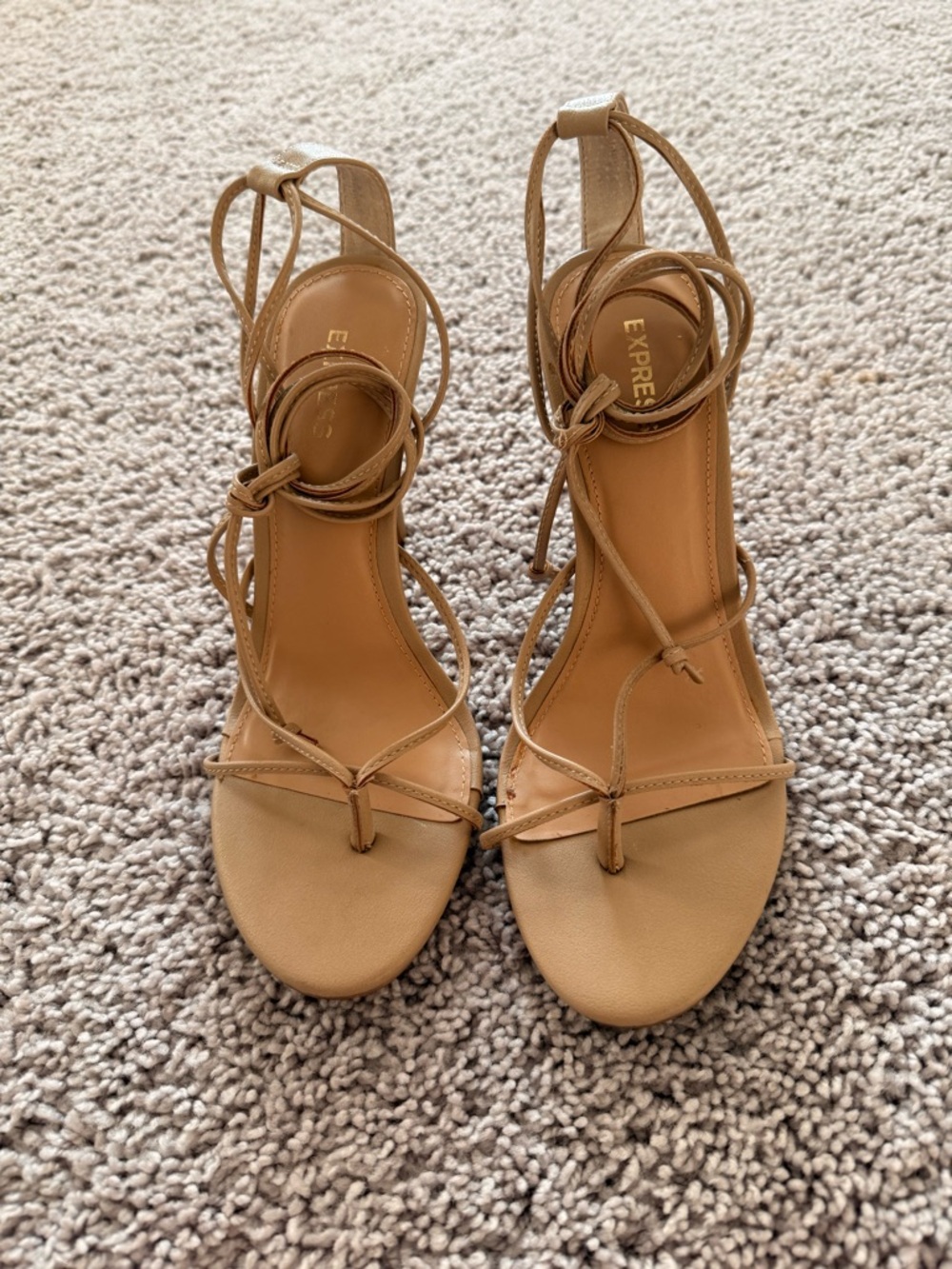 Express Tan Lace-Up Strappy High Heel Sandals